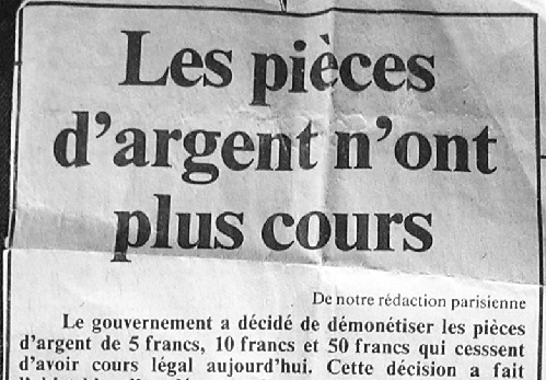 Démonétisation des pièces en argent